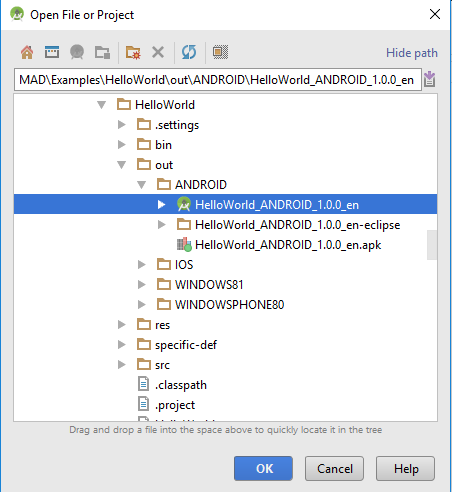 Choose Android Studio project